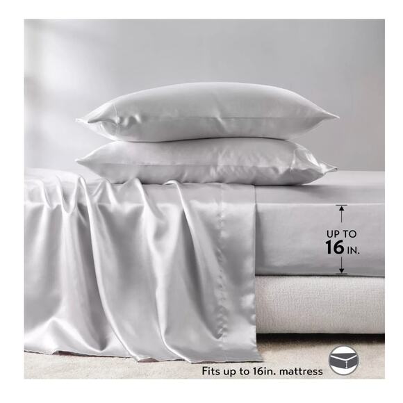 Madison Park Essentials Polyester Satin 4 Piece Sheet Set grey - Picture 2 of 3
